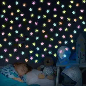 Glow-in-the-Dark Plastic Star Wall Decal Stickers, 3cm 50/1000-Piece Multiple Packs Luminous 3D Fluorescent Adhesive Decoration Items with Glow Effect for Baby Kids’ Bedroom Ceiling