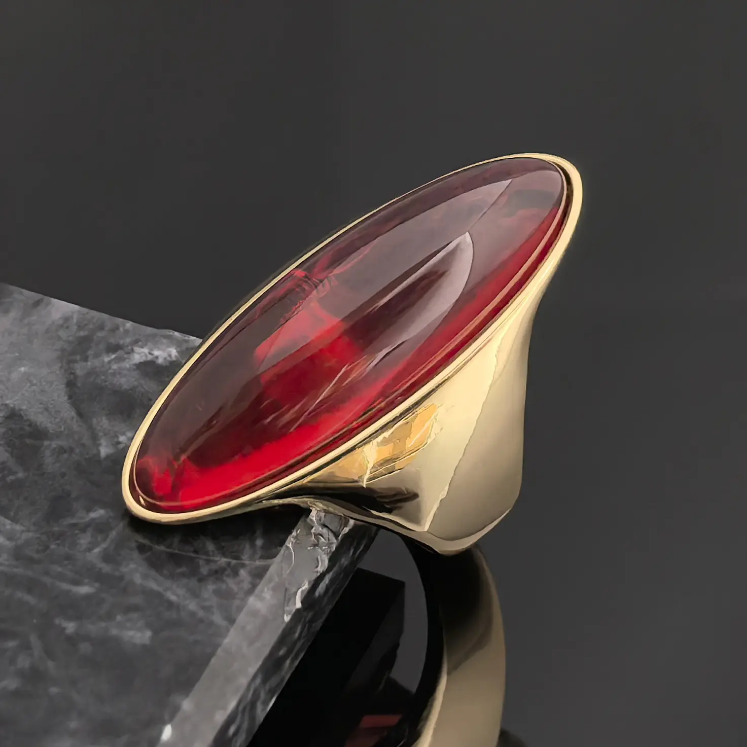 Women's Handmade Black-Red Olive-Shaped Rings, Elegant Fashion Rings, Stylish Accessories for Women
