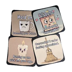 Set of 4  Square Neoprene Coasters with Bold Designs - Soft Neoprene & Natural Rubber Backing - Protects Surfaces & Adds Personality to Your Space