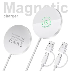 FDGAO 15W Fast Charging Magnetic Wireless Charger, Portable Wireless Charger with Charging Cable, Magnetic Charger Station, Magnetic Charger Dock for Apple AirPods iPhone 16 15 14 13 12 Pro Max/Plus/Mini