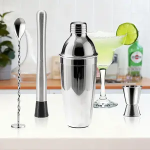 Professional 304 Stainless Steel Cocktail Shaker Set 26oz with Jigger Bar Spoon & Ice Muddler Complete Bartending Kit for Beginners
