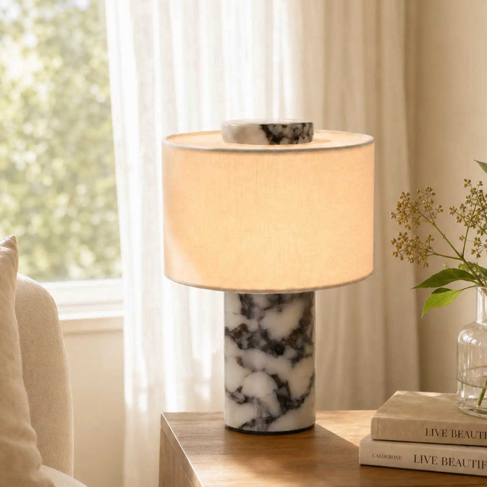 DEMILARE 3-Style Cordless LED Table Lamp, Premium Anatolian Stone Base,4000mAh Rechargeable, 3-Color Temp Touch Dimmable, Textured Fabric Shade, Aesthetic Decor for Bedroom Nightstand, Living Room and Home Office,SummerFinds,Summer Turn Up