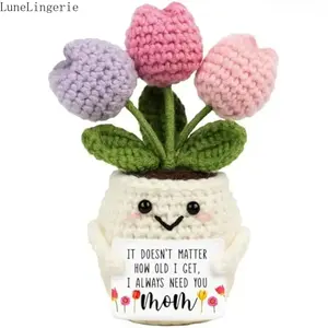 LuneLingerie Knitted Positive Tulip Flowers Mom Crochet Doll Fashion Accessory (5.51in x 4.13in) - Mothers Day Gifts Ideas, Mom Gifts from Daughter Son, Birthday Present