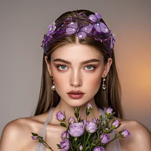 Handmade Purple Butterfly & Flower Headband for Women & Girls – Sparkly Pearl & Rhinestone Jeweled Tiara Hair Accessory, Fancy Fairy Headpiece for Wedding, Bride, Flower Girl, Party & Photos