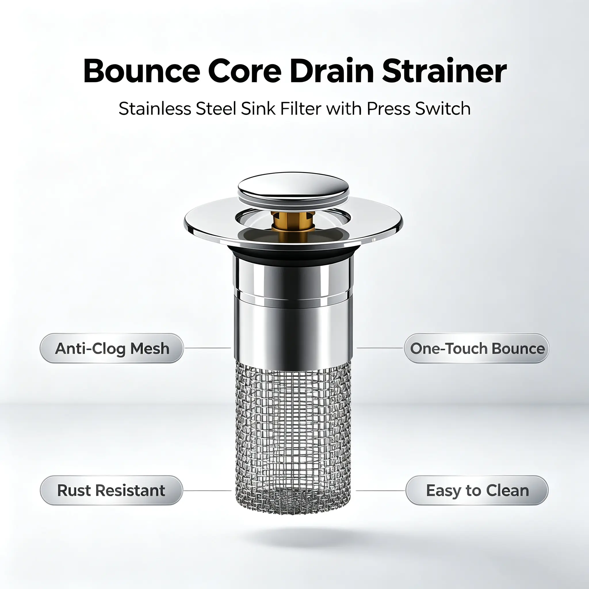 Odor-Proof Bathroom Sink Stopper Hair Catcher - Universal Pop-Up Drain Filter with Stainless Steel Filter Basket, Replacement for 1.1-1.45 Inch Sinks