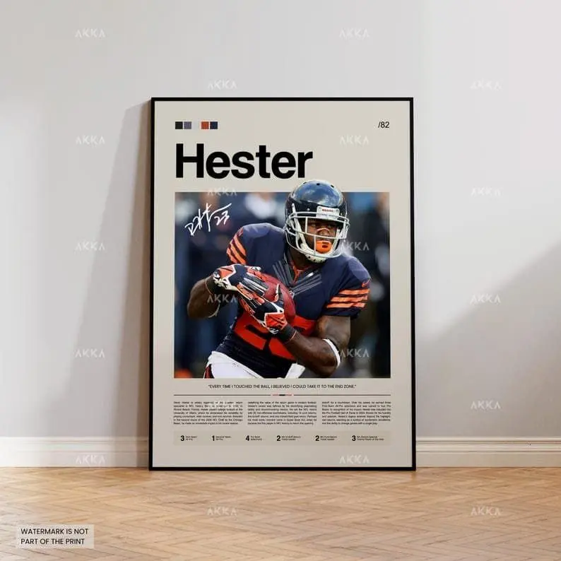 Devin Hester Chicago Bears NFL Poster - Legendary Return Specialist Artistic Hanging Photo Decor, Home Decor Wall Art Gift for NFL Fans