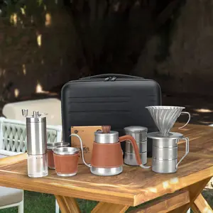 8-Piece Portable Pour Over Coffee Set with Hard Case |   Complete Outdoor Camping Coffee Kit with Grinder, Kettle, Cups - Perfect Gift for Coffee Lovers