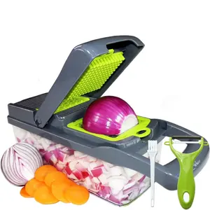 MAIPOR Vegetable Chopper with Green Basket, Purple Handle, and Orange Spoons for Efficient Chopping