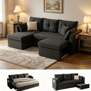Oversized Sleeper Sofa Couch, 106 inch 2 in 1 Pullout Couch Bed with Double Storage Chaise, Sectional Sleeper Sofa Bed with Side Pocket for Living Room Hidden Compartment Couch