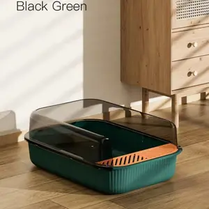 Semi-enclosed Cat Litter Box, Large Capacity Cat Litter Tray with Litter Scoop, Anti-splash Cat Toilet, Pet Supplies for Indoor Outdoor Use