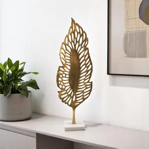 360 stand 28 in. Modern Handmade Aluminum-Marble Leaf Tabletop Sculpture - Nature-Inspired Home Decor Statue, Ideal for Lounge, Great Gift for Home Decoration Enthusiasts