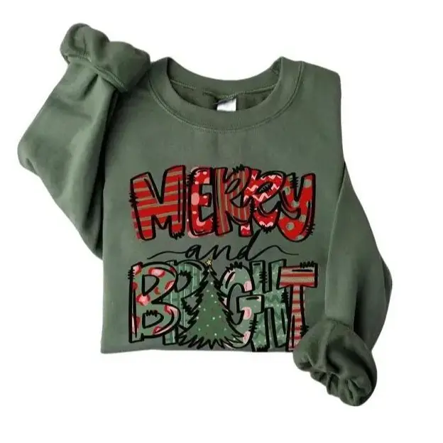 Merry and Bright Sweatshirt, Christmas T-Shirts, Family Christmas, Christmas Sweatshirts for Women, Merry Christmas Sweatshirt, Christmas tree shirt, christmas season, Crewneck, Sweater, Unisex Cotton Tee, Fits Top Hot Shirt