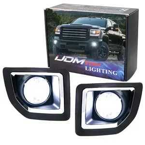 iJDMTOY Clear Lens Fog Light 15-SMD Super Bright Xenon White LED Bulbs, Chrome Foglamp Bezel Cover, On/Off Switch, Wiring Relay For 2015-2019 GMC Sierra 2500HD 3500HD