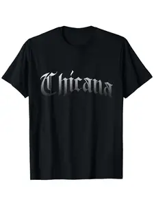 Chicana Latina Chola Giggles Mexican American Hispanic Pride T-Shirt - 100% Black Short Sleeve Round Neck Casual Tee for Men & Women - Halloween, Thanksgiving, Christmas, Valentine's Day Gift - Sizes S to XXL