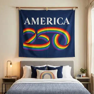 America 250 LGBT Pride Tapestry, USA 250th Anniversary Rainbow Wall Hanging, Semiquincentennial Pride Flag, Patriotic LGBTQ Room Decor