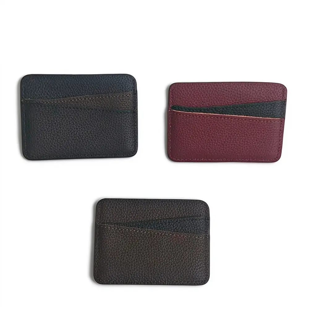 Hand-Stitched Full Grain Genuine Leather Card Holder, Slim Minimalist Pocket Credit Card Wallet 3 Classic Colors Available