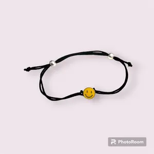 Charm Popz Smiley Face interchangeable, and adjustable black cord bracelet