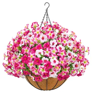 Artificial Hanging Flower Basket for Outdoors,UV Resistant Faux Flowers with Hanging Basket & Greenery,Outdoor Spring Decor for Garedn,Patio, Porch,Balcony