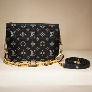 Pre-owned Louis Vuitton Satin Shoulder Bags Black Beaded Embroidered Monogram Coussin BB