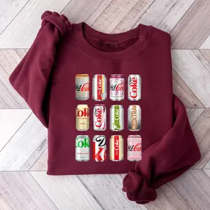 Retro Soda Can Print Sweatshirt, Cozy Cola Lover Crewneck, Vintage Beverage Graphic Pullover
