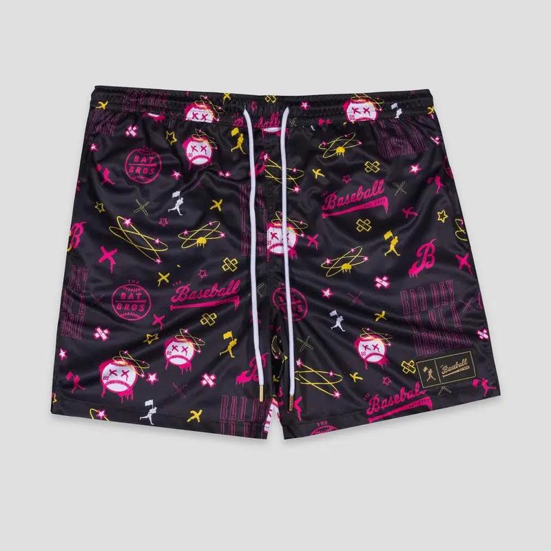 Bat Bros Men's Diamond Air Mesh Shorts - Baseball, Streetwear & Menswear Style, Bad Day Flag Design, Breathable Mesh Fabric, Pocket-Equipped Athletic Casual Bottoms