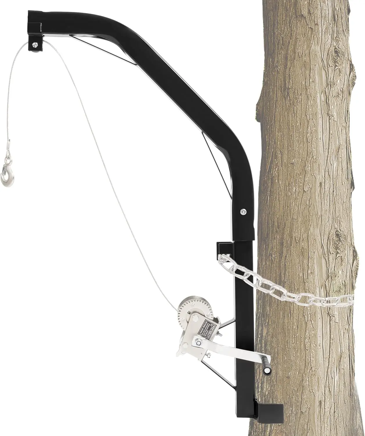 Tree Mount Hoist – Heavy Duty 500LB Hunting Game Hoist with Hand Winch & Steel Cable for Skinning, Field Dressing, Powder Coated Steel