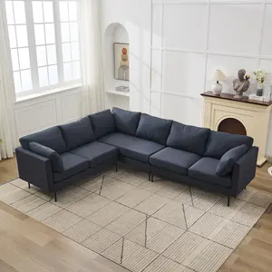 106" W L Shaped Sectional Sofa Couch, Convertible Oversized 6-Seat Corner Sofa Set for Living Room Apartment, Modern Linen Fabric Upholstered Sofa with 2 Pillows & Sturdy Metal Legs, Comfortable Large Sofa Furniture for Home Office Bedroom