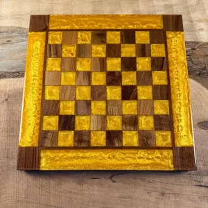 Gold Cloud Black Walnut Chess Board (INCLUDES PIECES)