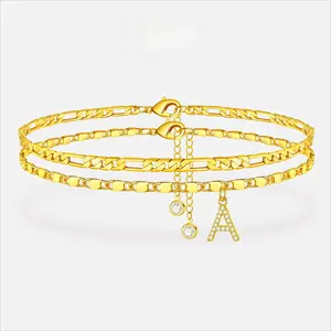 A-Z Initial Layered Ankle Bracelets Dainty Letter Pendant Anklet Set Waterproof Hypoallergenic Adjustable Trendy Foot Jewelry Gifts for Women Girls