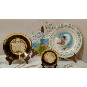Vintage Art Of Chokin, Stained Glass, & Avon Swan Plates (Set Of 4)