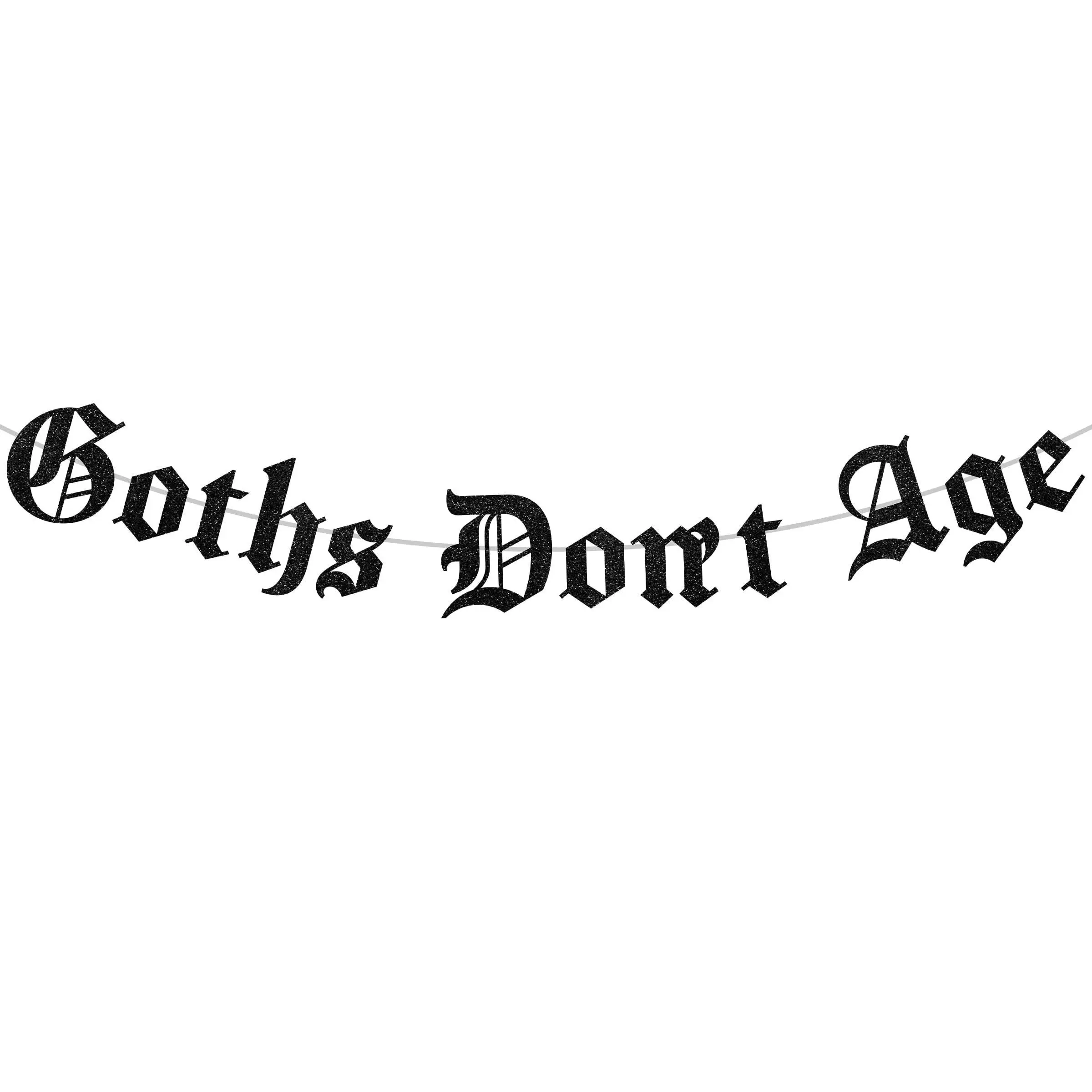 1-Set Gothic Old English Emo Birthday Party Decorations - Easy-Install Banner, Durable Black Glitter Cardstock Door & Window Ribbons, Festive Home Party Supplies (Adjustable Components Included)