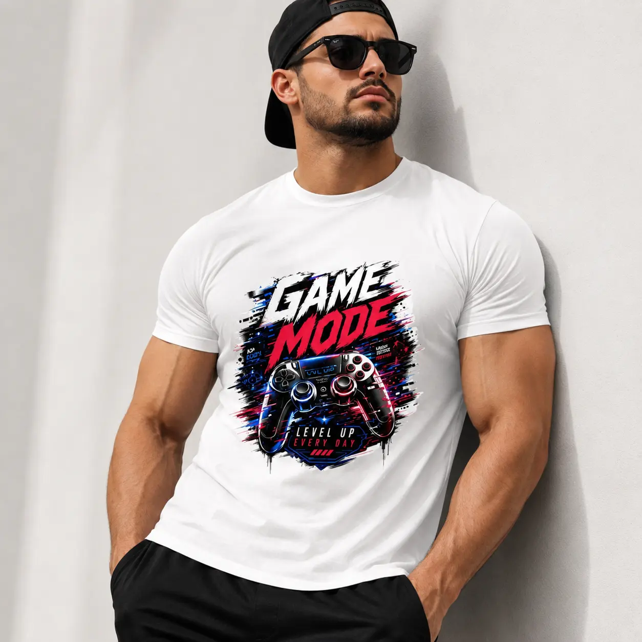 Men's Short-Sleeve Gaming Controller Graphic T-Shirt - Casual Esports Streetwear Top, Gym Pump Cover, Video Game Lover Gift, Neon Aesthetic Hip Hop Summer Outfit