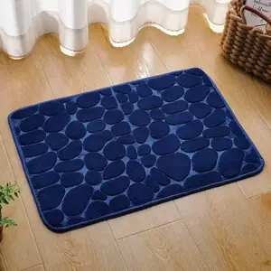 Solid-Color Coral Fleece Non-Slip Floor Mat - Pebble Pattern Bathroom Carpet