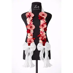 Custom Pink & Red Floral Graduation Sach/Stole with a bow.