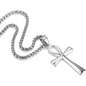 Reve Stainless Steel Coptic Ankh Cross Religious Pendant Necklace for Men Women, 20-24 Inches Chain