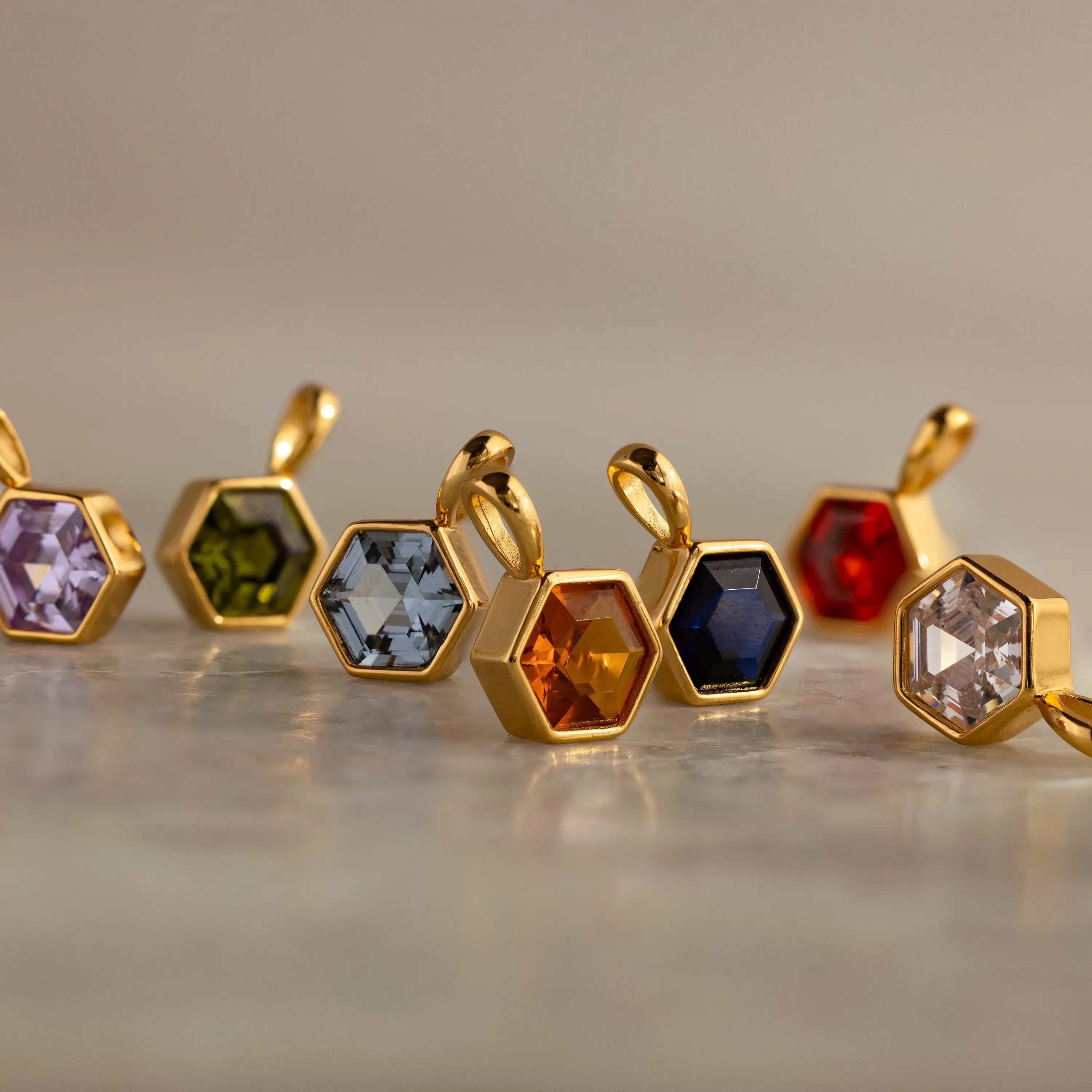 Hexagon Birthstone Charm by Caitlyn Minimalist - Geometric Crystal Necklace Charm in Gold - Personalized Jewelry - Birthday Gift