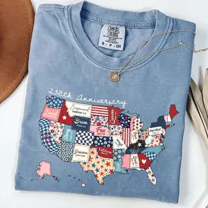 Comfort Color 250th America Anniversary Shirt, US 250 Years Comfort Colors® T-shirt, Semiquincentennial 4th of July Gifts, Patriotic Patchwork USA Map Tee F6A