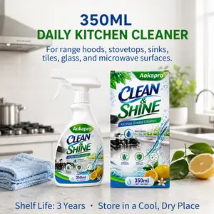 Aokapro 350ml Kitchen Spray Cleaner & Degreaser - Antibacterial Lemon Scented Quick Grease Removal No Residue Not Harmful to Hands 99.9% Sterilization Household Home Cleaning Products Household Scented