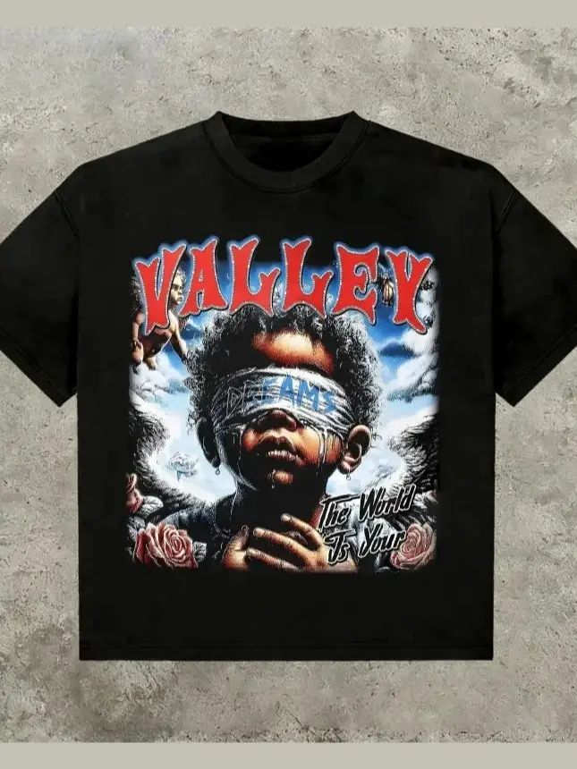 Valley The World Is Your Men's  180g Cotton T-Shirt – Grunge Y2K Style Graphic Tee, Streetwear Shirt, Jesus Print, Vintage  T-Shirt, Perfect Gift for Family and Friends" Pattern Retro Rifle#Mother's Day Gift#streetwear tees#Printed T-shirt