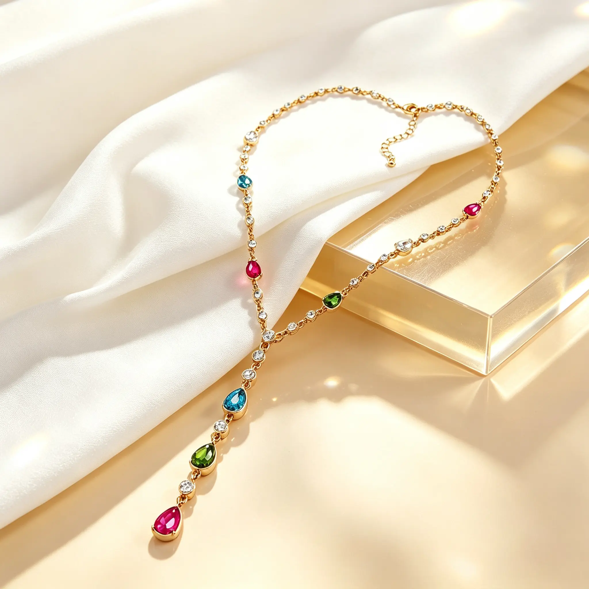 Women's Dainty Gold Water Drop Crystal Y-Lariat Necklace - Chic Necklaces with Vibrant Gemstone Beads, Unisex Gold Aesthetic Y2K Layering Choker Rida Gift