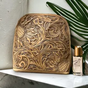 Golden Flor Leather Tooled Backpacks - Elegant Design with Intricate Patterns and Gold Finish