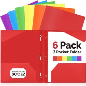 Plastic Folders with Pockets and Prongs, 6 Pack Pocket Folders with Prongs, Heavy Duty 3 Prong Folders, 2 Pocket Folders For Document, Colored File Folders Back to School Supplies For Kids