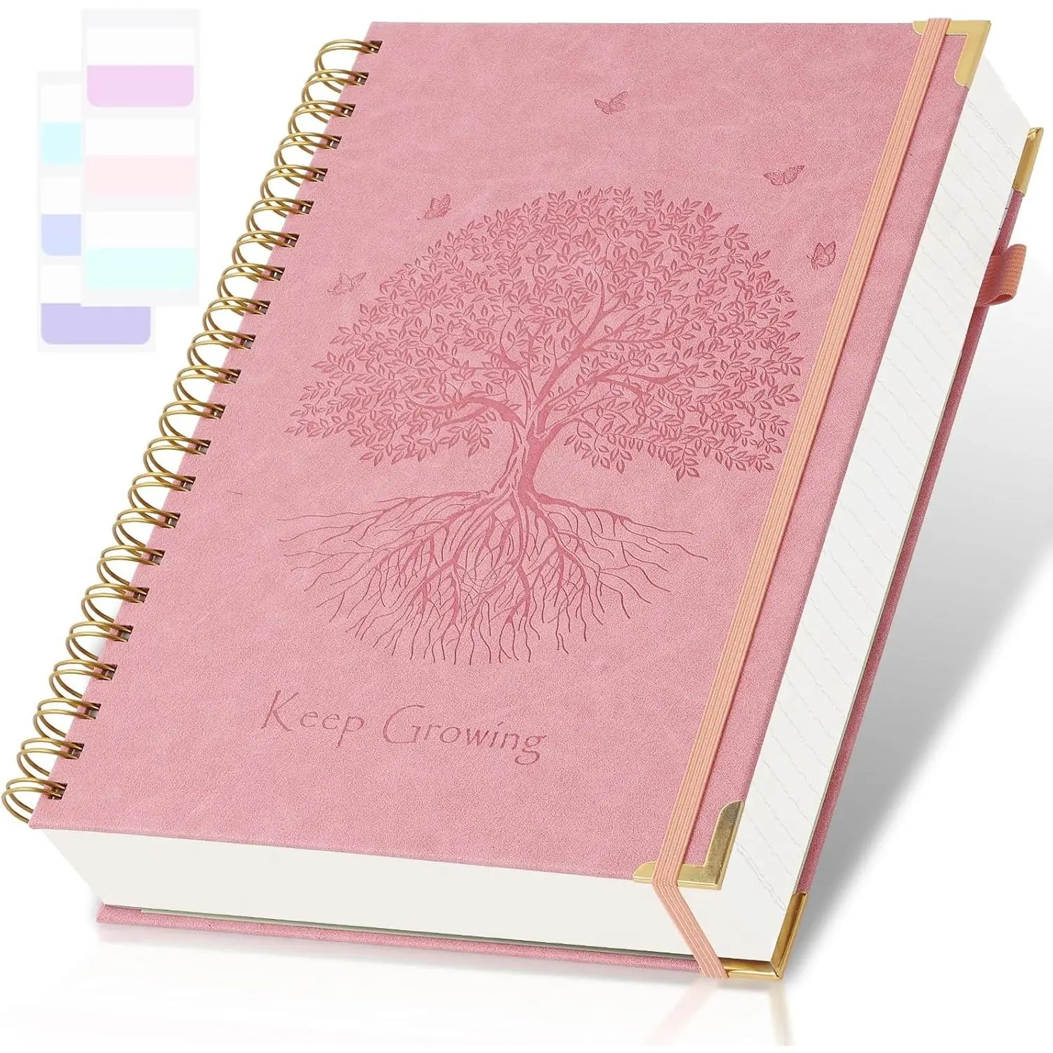 Spiral Notebook, College Ruled Notebook, 8.5" x 11", 300 Pages Leather Journals for Writing, A4 Hardcover Journaling Notebooks for Work School, 24 count Tabs, Large Embossed Journal for Women Men, Pink