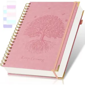 Spiral Notebook, College Ruled Notebook, 8.5" x 11", 300 Pages Leather Journals for Writing, A4 Hardcover Journaling Notebooks for Work School, 24 count Tabs, Large Embossed Journal for Women Men, Pink