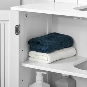Kleankin Modern White Under Sink Bathroom Cabinet with Adjustable Shelves for Storage