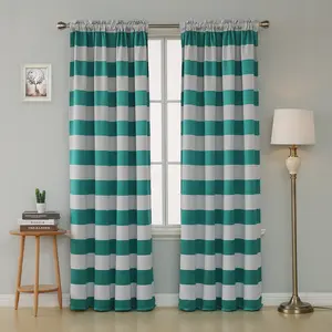 Deconovo Blackout Curtains Striped Two-Color Solid Panels Rod Pocket Design Teal & White Stripes for Home Decor