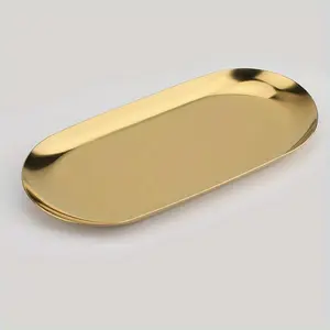 Stainless Steel Decorative Tray, 22 Cm Long, Jewelry and Cosmetics Organizer, Small Storage Tray, Oval Shape, and Silver Color