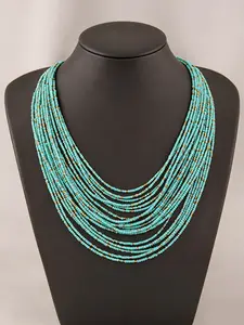 Women's Multi-Layer Seed Bead Necklace | Bohemian-Style Layered Statement Necklace | Summer Beach Jewelry | Gift for Her