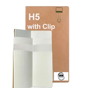 Standard Tn Kraft Notebook with 1 Clip, Tn-Sized Refill Inserts, Lined Dot Grid Blank Inner, 60 Pages, 21x11cm, Ideal for Note-Taking