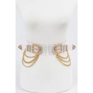* Transparent Multi Metal Buckle Plus Size Chain Belt-GOLD